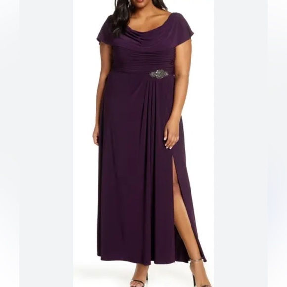 Alex Evenings Dresses & Skirts - Alex Evenings Cowl Neck Beaded Waist Gown Plus size 18 eggplant mother of bride
